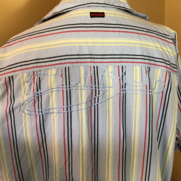 FUBU Size Large Button-Front Embroidered Logo on Back Striped Summer Spring - Picture 11 of 13